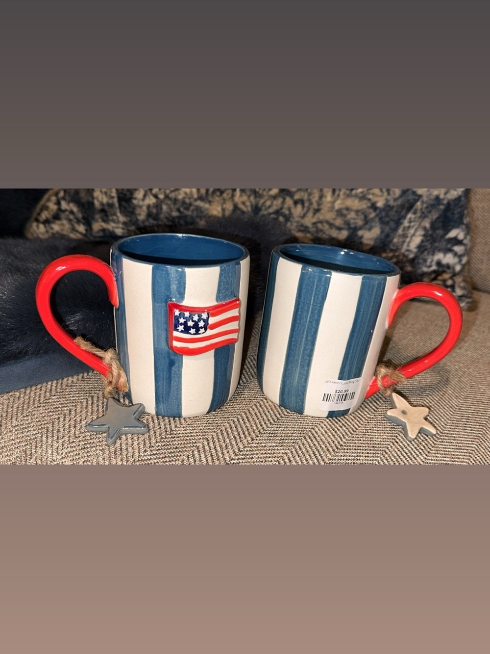NWT MUD PIE FLAG AMERICANA MUG SET RED WHITE BLUE USA PATRIOTIC JULY 4TH STARS